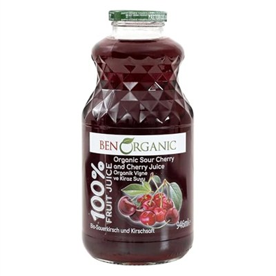 BenOrganic Vişne Suyu ve Kiraz suyu 940 ml Cam Şişe