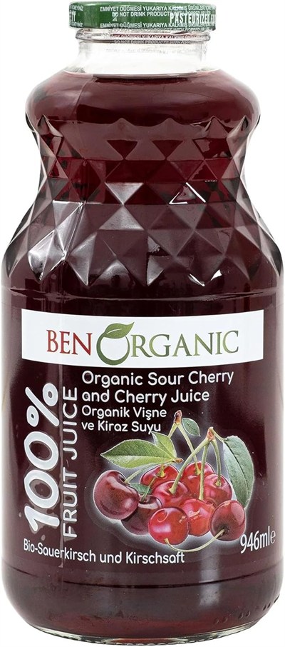 BenOrganic Vişne Suyu ve Kiraz suyu 940 ml Cam Şişe