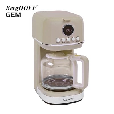 BergHOFF Gem Retro Filtre Kahve Makinesi – 900 W, 1, 5 L Cam Demlik | Vanilya Krem