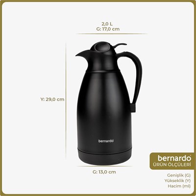 Bernardo Grandio Çelik Termos Siyah 2 Litre