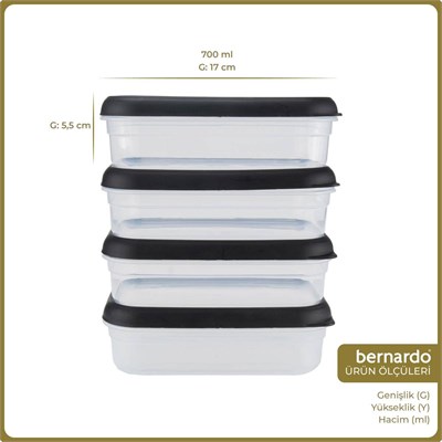 Bernardo Hide Plus 4lü Saklama Kabı 700 Ml Siyah