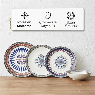 Bernardo İkonyum Porselen 24 Parça 6 Kişilik Yemek Takımı