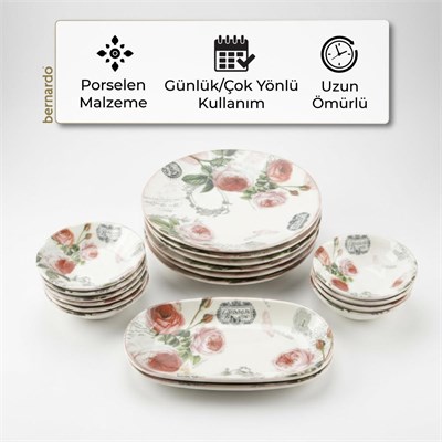 Bernardo Mono Porselen 18 Parça 6 Kişilik Kahvaltı Takımı