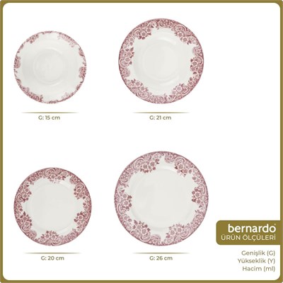 Bernardo Pure 16 Parça 4 Kişilik Porselen Yemek Takımı Kırmızı