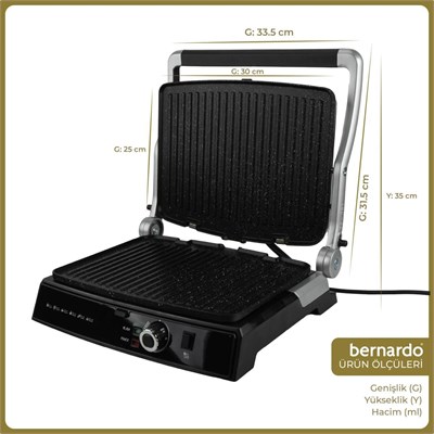 Bernardo Ruby 2000W 6 Dilim Kapasiteli Çıkarılabilir Plakalı Izgara ve Tost Makinesi Kırmızı
