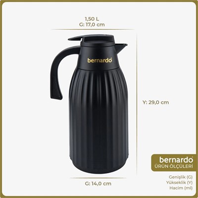 Bernardo Silva Cam Termos Siyah 1.5 Litre