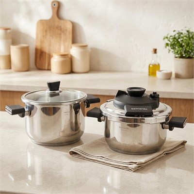 Bernardo Smart Cook 2li 4-6l İndüksiyon Tabanlı Düdüklü Tencere Seti Siyah