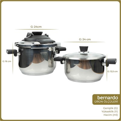 Bernardo Smart Cook 2li 4-6l İndüksiyon Tabanlı Düdüklü Tencere Seti Siyah