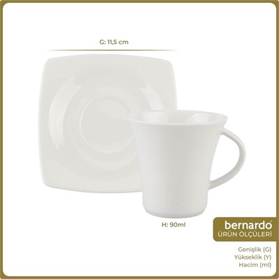 Bernardo Solid Porselen 12 Parça 6 Kişilik Fincan Takımı