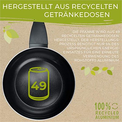 Berndes Tava 30 cm, b.Green alüminyum geri dönüştürülmüş indüksiyon, kızartma tavası%100 geri dönüştürülmüş içecek kutularından üretilmiştir, siyah