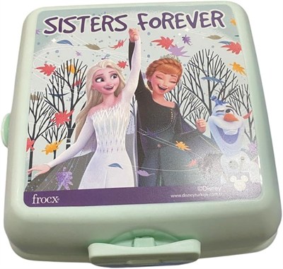Beslenme Kutusu 4 Bölmeli Frozen Mint Yeşili Renk Kız Figürlü 1 Adet Yemek Saklama Kabı Beslenme Çantası