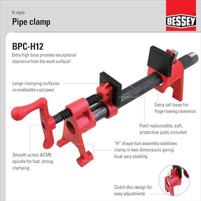 Bessey BPC-H12 Boru Kelepçeleri, 1,27 cm, H-Stil, Kırmızı