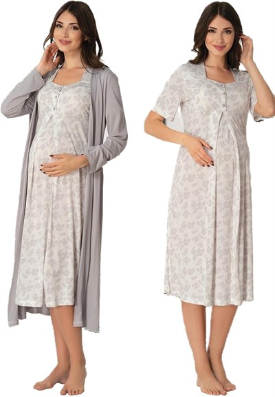 Bestin Kadın Gri Hamile Lohusa Sabahlıklı Gecelik Takım, XL, DS8015EF-89C0018316152