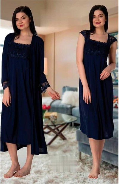Bestin Kadın Lacivert Sabahlıklı Hamile Lohusa Gecelik Takım, M, D2302EF-86D0018319082