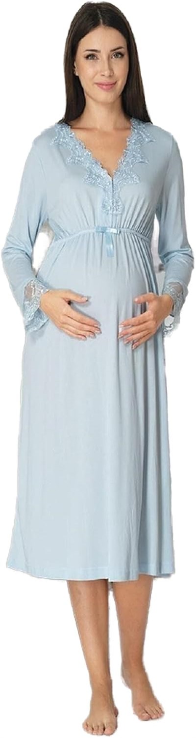 Bestin Kadın Mavi Lohusa Hamile Gecelik, L, DW8093EF-86D0018320442