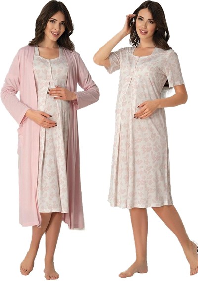Bestin Kadın Pembe Hamile Lohusa Sabahlıklı Gecelik Takım, XL, DW8015EF-86D0018318242