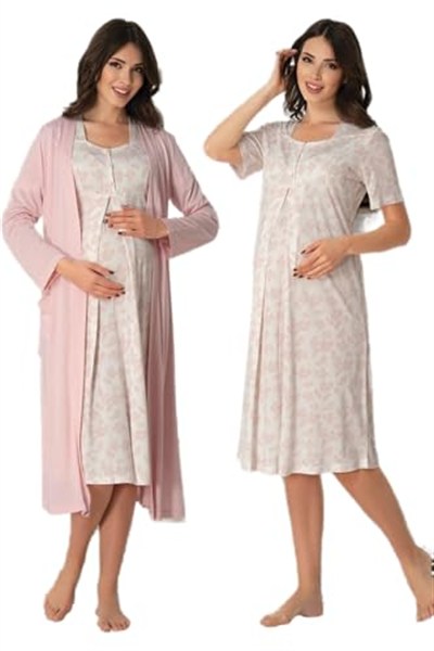 Bestin Kadın Pembe Hamile Lohusa Sabahlıklı Gecelik Takım, L, DW8015EF-86D0018319583