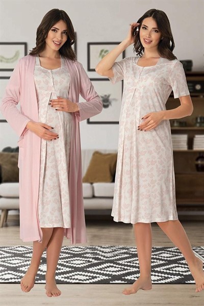 Bestin Kadın Pembe Hamile Lohusa Sabahlıklı Gecelik Takım, L, DW8015EF-86D0018319583