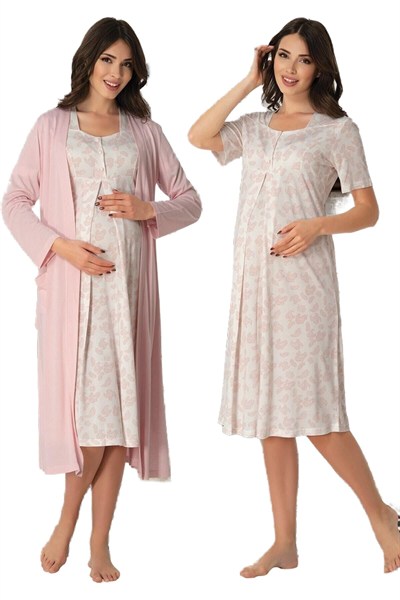 Bestin Kadın Pembe Hamile Lohusa Sabahlıklı Gecelik Takım, L, DW8015EF-86D0018319583