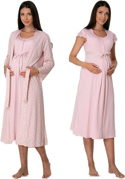 Bestin Kadın Pembe Sabahlıklı Hamile Lohusa Gecelik Takımı, XL, CT6015EF-89C0018314740