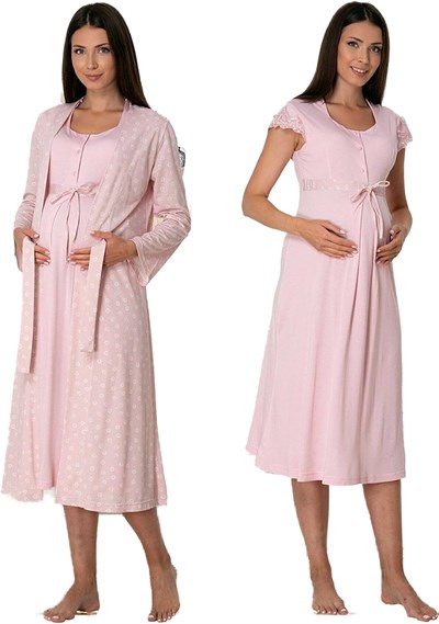 Bestin Kadın Pembe Sabahlıklı Hamile Lohusa Gecelik Takımı, 2XL, DT6015EF-86D0018318158