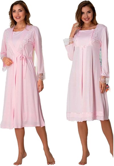 Bestin Kadın Pembe Sabahlıklı Hamile Lohusa Gecelik Takımı, S, DT2055EF-19804IGP260838