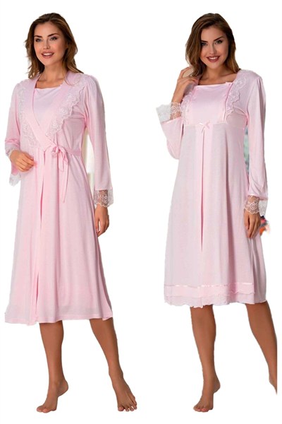 Bestin Kadın Pembe Sabahlıklı Hamile Lohusa Gecelik Takımı, M, DT2055EF-19804IGP260621