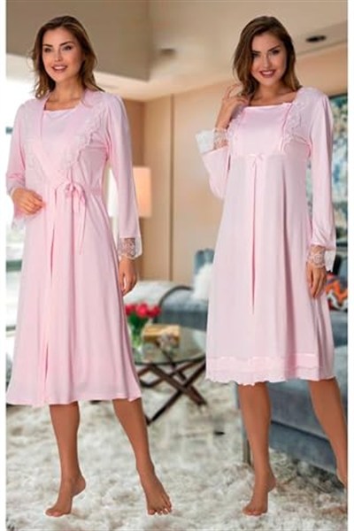 Bestin Kadın Pembe Sabahlıklı Hamile Lohusa Gecelik Takımı, M, DT2055EF-19804IGP260621