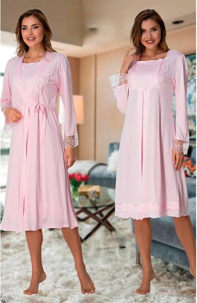 Bestin Kadın Pembe Sabahlıklı Hamile Lohusa Gecelik Takımı, L, DT2055EF-19804IGP261358