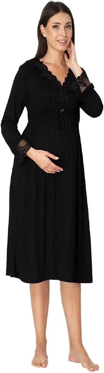 Bestin Kadın Siyah Lohusa Hamile Gecelik, L, CW8093EF-86D0018320448