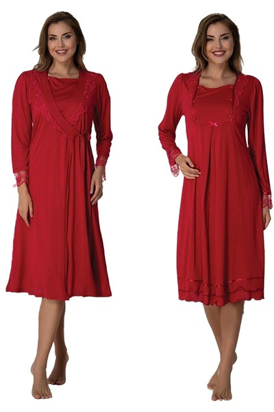 Bestin Kadın Vişne Sabahlıklı Hamile Lohusa Gecelik Takımı, 2XL, DS2019EF-86D0018319504