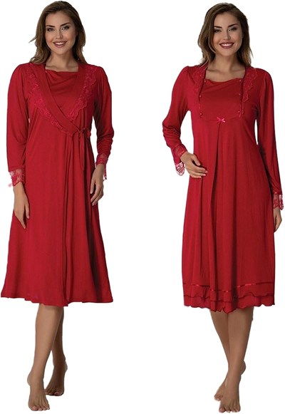 Bestin Kadın Vişne Sabahlıklı Hamile Lohusa Gecelik Takımı, 2XL, DS2019EF-86D0018319504