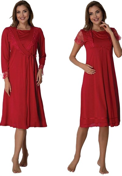 Bestin Kadın Vişne Sabahlıklı Hamile Lohusa Gecelik Takımı, S, DT2055EF-86D0018320188