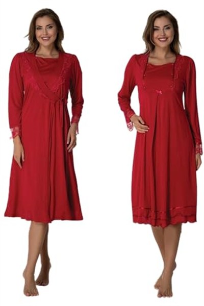 Bestin Kadın Vişne Sabahlıklı Hamile Lohusa Gecelik Takımı, 2XL, DS2019EF-86D0018319504