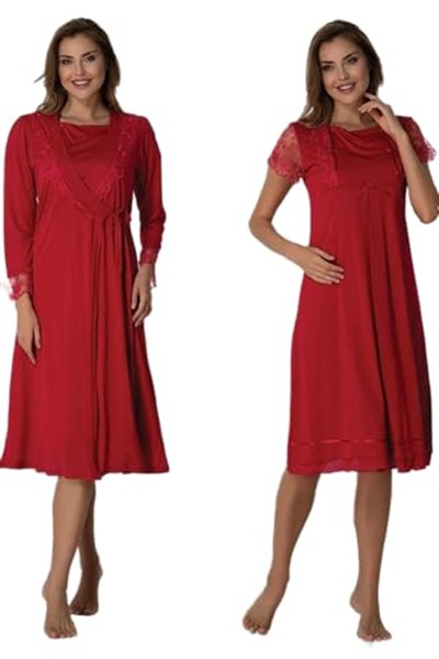 Bestin Kadın Vişne Sabahlıklı Hamile Lohusa Gecelik Takımı, XL, DT2055EF-86D0018318090