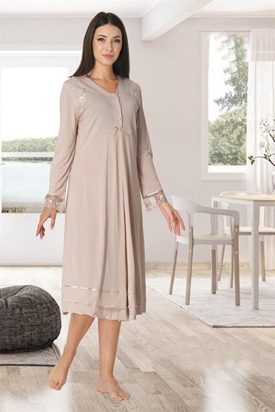 Bestin Kadın Vizon Dantelli Hamile Lohusa Gecelik, XL, C2423EF-89C0018314560