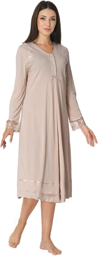 Bestin Kadın Vizon Dantelli Hamile Lohusa Gecelik, M, C2423EF-86D0018318061