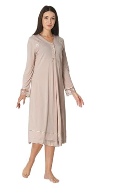 Bestin Kadın Vizon Dantelli Hamile Lohusa Gecelik, 2XL, C2423EF-869804IGP26698