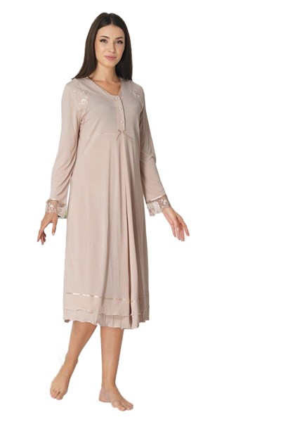 Bestin Kadın Vizon Dantelli Hamile Lohusa Gecelik, XL, C2423EF-89C0018314560