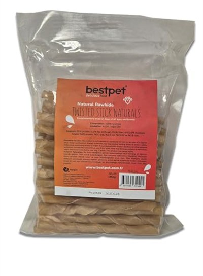 Bestpet Twisted Stick Naturals,%100 Doğal Deri Burgu Köpek Ödül Çubuğu 350 gr