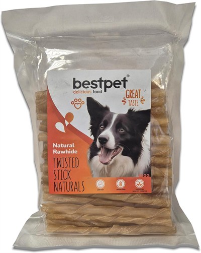 Bestpet Twisted Stick Naturals,%100 Doğal Deri Burgu Köpek Ödül Çubuğu 350 gr