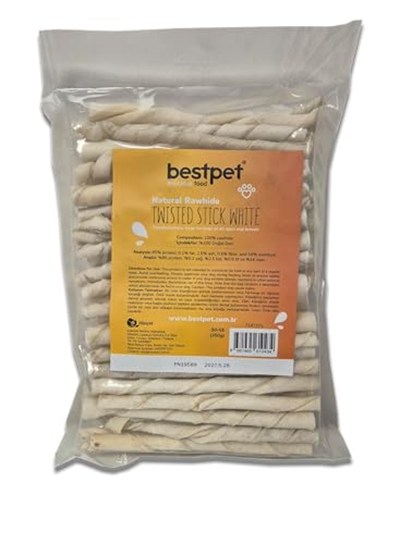 Bestpet Twisted Stick White,%100 Doğal Deri Beyaz Burgu Köpek Ödül Çubuğu 350 gr