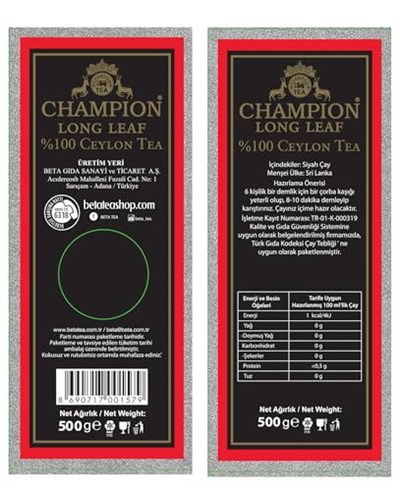 Beta Champion Long Leaf Siyah Çay 500 gr