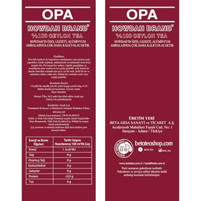 Beta Howdah Premium Siyah Çay 250 gr