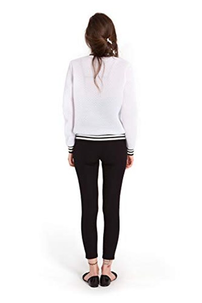 Bexy Amanda - File Detaylı Beyaz Spor Bomber Ceket | 160206-3 (Large)