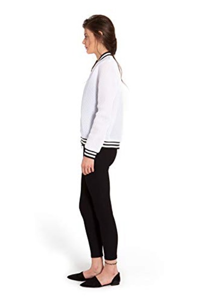 Bexy Amanda - File Detaylı Beyaz Spor Bomber Ceket | 160206-3 (Large)