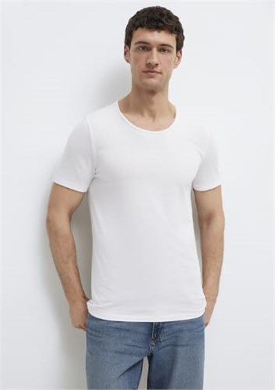 Beyaz Basic Tişört Fitted/Vücuda Oturan Kesim 064019-620