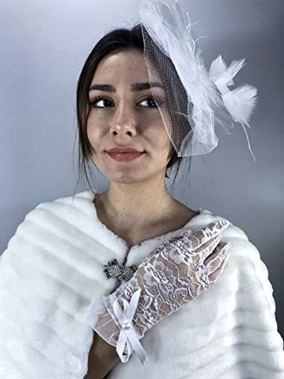 Beyaz Dantelli Fiyonklu Eldiven Ve Beyaz Vualet Nikah Takımı