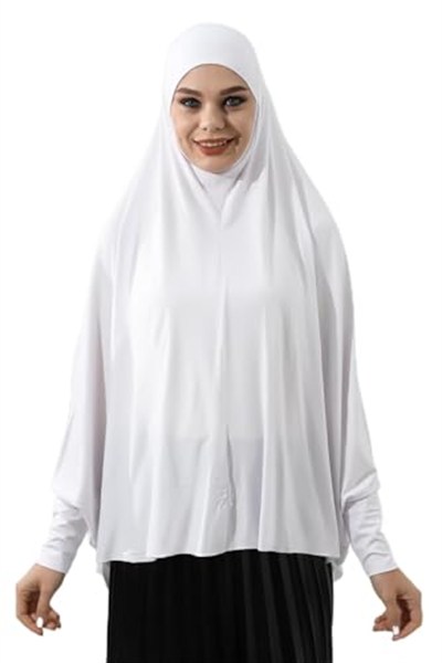 Beyaz Hazır Pratik Sultanbaş Tesettür Kollu Penye Sufle Eşarp Hijab