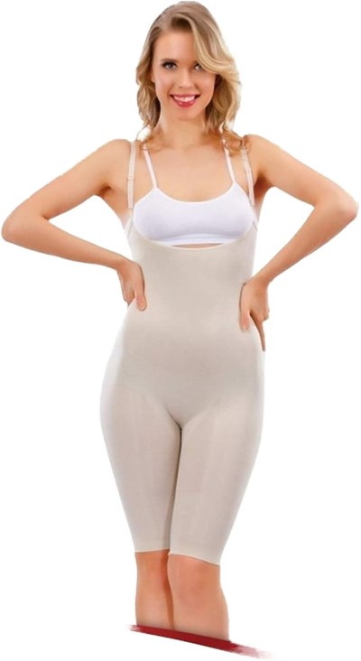 Beyaz Kadın Göğüsü Açık Uzun Paçalı Toparlayıcı Body Vücut Korse